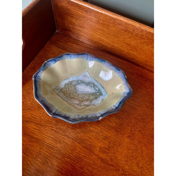 Unique Vintage Handmade Pottery Dish, Glass Crystalline Glaze - Picture 3 of 7